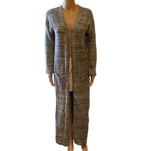 Y2K Kensie Long Knit Duster Cardigan Sz M Grey Open Front Goth Steampunk Pocket